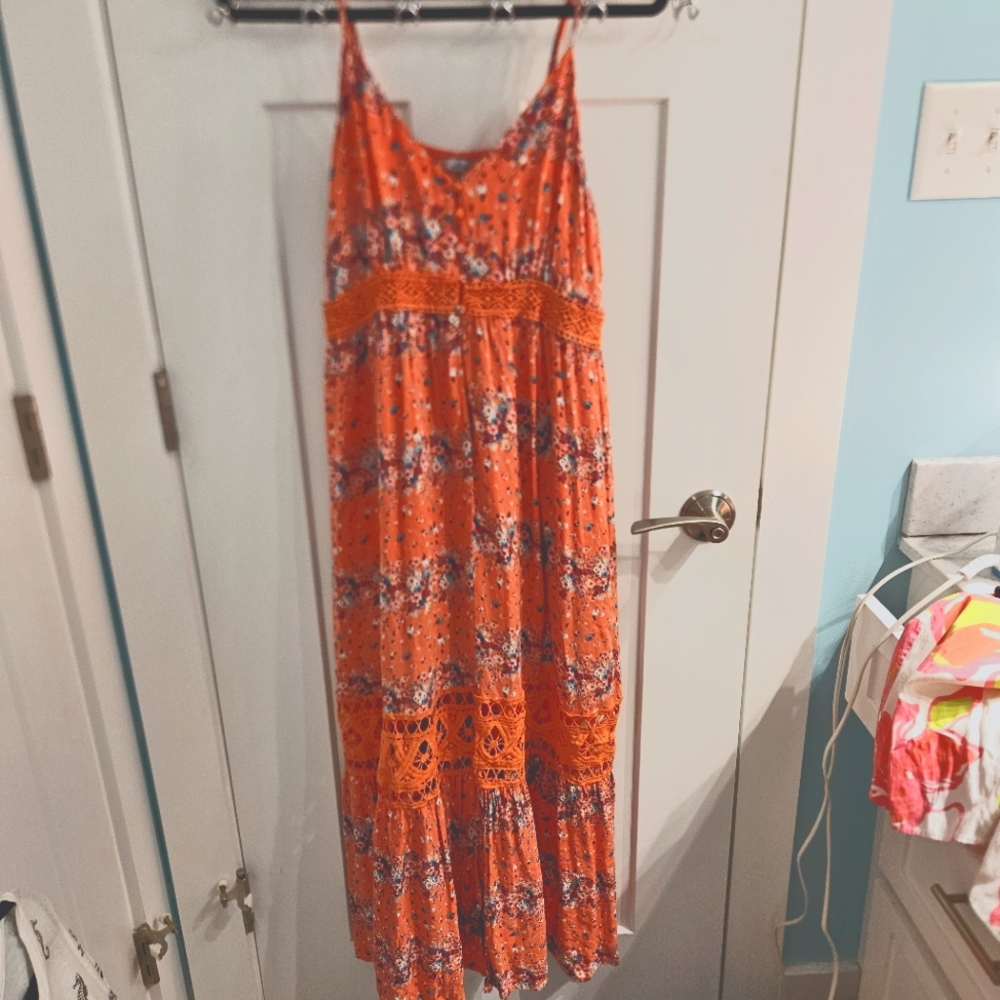 White Birch Stripes In Bloom Maxi Dress in Coral Womens Size XL